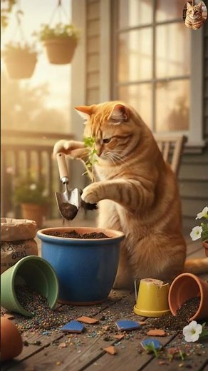 Cat Rebuilds Garden After Storm & Finds Rainbow! 🐱🌈💪 #cat #cozygirl #cuteanimal