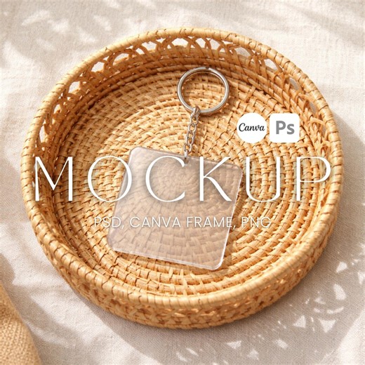Realistic Acrylic Square Keychain Mockup Printify Photoshop + Canva Template Mock Print on Demand POD Canva Template Mockup PSD Key Chain - Etsy