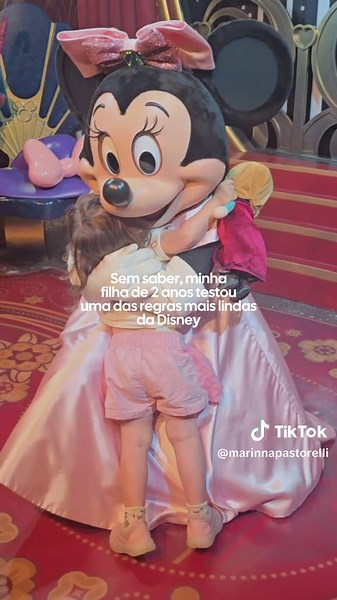 Abraço da Minnie com filha emocionada — encontro mágico na Disney