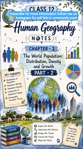 Class 12 Geography Chapter 2 Notes 🌍 | The World Population: Distribution, Density & Growth | Part 2