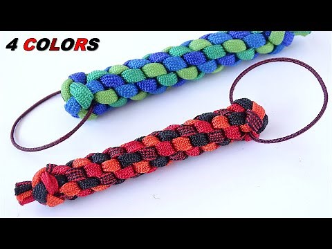 4 Strand Round Braid in 4 Different Colors - How to Make a Paracord Keychain Lanyard - Macrame