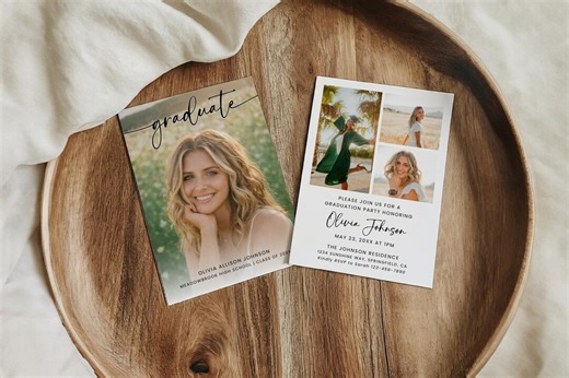 Graduation Invitation Template, Senior Graduate Announcement, Pink Bow Minimalist Graduation Party Invite, 2026 Photo Grad Card Editable - Etsy