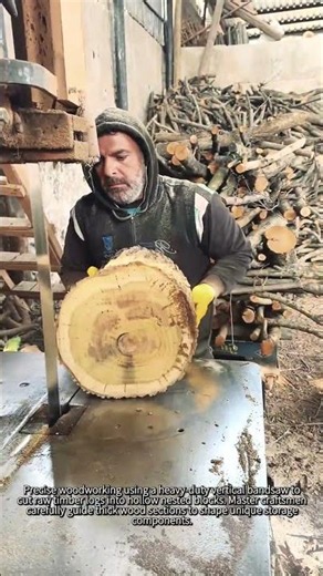 Transforming a solid log into a hollow box with a bandsaw #worker #process #woodworking #craft #diy