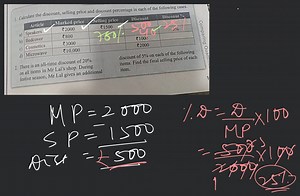 Calculate the discount, selling price and discount percentage i... | Filo