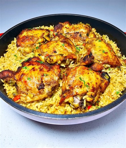 Easy one pot curried chicken & rice recipe: ingredients: 6 chicken thighs 2 tsp salt 1 tbsp complete seasoning 1 tbsp chicken bouillon 1 /2 tsp black pepper 1 tsp garlic powder 1 tsp onion powder 1 tbsp curry powder 1 tsp turmeric 1 tsp geera/ cumin 1 tsp garam masala 2 tbsp green seasoning 2 cups long grain white rice 1 cup coconut milk 2 cups water 1 medium onion diced 1 cup bell peppers 6 cloves garlic minced 2 stalks scallions 2 stalks thyme 2 stalks parsley 1 habernero or any pepper of choi