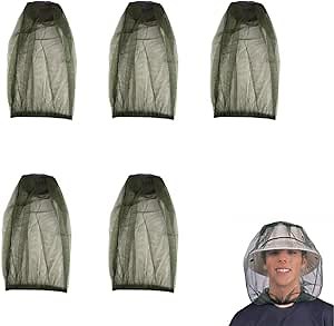 5 Pack Premium Mosquito Head Net Mesh Hat Face Netting Lightweight Durable Protective Cover Fly Insects Bugs Preventing for Camping Hiking Fishing Outdoor Activity