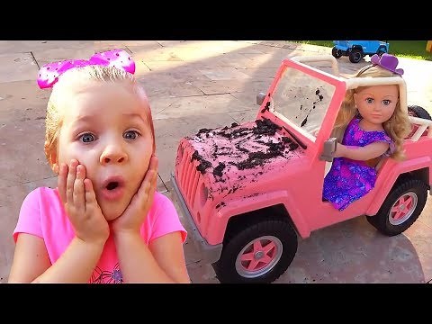 Diana playing Car Wash with Cleaning Toys