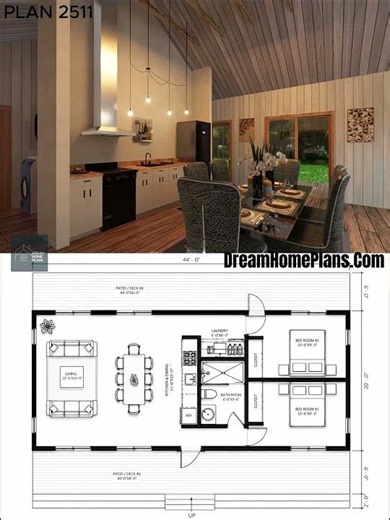 Modern 3 Bedroom Cottage House Plan with Mono-Pitch Roof | Contemporary Small Home Design