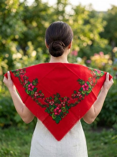 Vintage 1970s Red Floral Wool Scarf, Ethnic Boho Folk Headscarf (75x75 Cm) - Etsy
