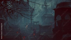 Skeleton Dances among the Tombstones Cinematic 3D Animation Halloween 4K Stock ビデオ