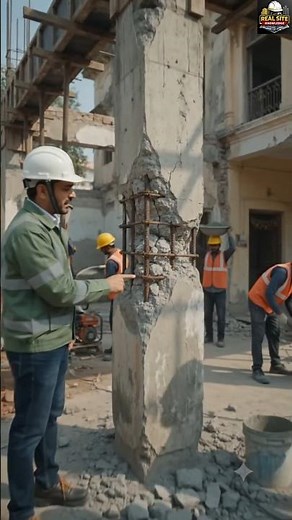 पुराने फटे कॉलम को नया कैसे बनाएं? 😱 Column Jacketing #shorts #civilengineering #construction