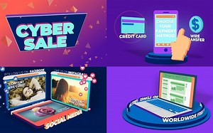 AE模板-网络商城软件介绍电子商务解说视频卡通动画效果的网络购物网上商店下单好评网络商城APP介绍视频网购下单教程3D效果