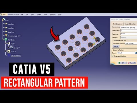 Catia v5 rectangular pattern | how to use rectangular pattern in catia | catia v5 tutorial