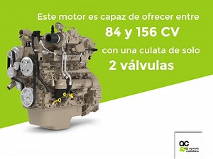 John Deere ha presentado la actualización de su motor de 4 cilindros de 3,9 litros (motor denominado hasta ahora 4039) que llama JD4 siguiendo la nueva nomenclatura de motores que comenzó con el JD18. Este motor es capaz de ofrecer entre 84 y 156 CV con una culata de solo 2 válvulas (algo que hasta hace poco era sólo posible con culatas de 4 válvulas), árbol de levas en cabeza (hasta ahora los motores llevaban el árbol de levas en un costado del bloque con empujadores para los balacines) y de cu