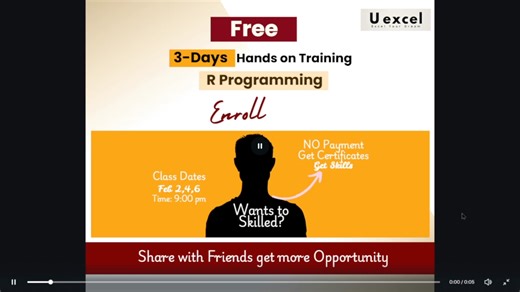𝗙𝗿𝗲𝗲 𝟯-𝗗𝗮𝘆𝘀 𝗛𝗮𝗻𝗱𝘀 𝗼𝗻 𝗧𝗿𝗮𝗶𝗻𝗶𝗻𝗴 𝗶𝗻 𝗥- 𝗣𝗿𝗼𝗴𝗿𝗮𝗺𝗺𝗶𝗻𝗴 𝘄𝗶𝘁𝗵 𝗖𝗲𝗿𝘁𝗶𝗳𝗶𝗰𝗮𝘁𝗲. 🎓 𝗢𝗻𝗹𝘆 𝗮𝘁 𝗨𝗲𝘅𝗰𝗲𝗹 ডাটা অ্যানালাইসিস, রিসার্চ বা একাডেমিক স্কিলে এগিয়ে যেতে চান? তাহলে R Programming শেখার এটা হতে পারে আপনার best starting point! 📌 𝗪𝗵𝗮𝘁 𝘆𝗼𝘂’𝗹𝗹 𝗴𝗲𝘁: ✅ 3 Days Live & Hands-On Training ✅ Beginner Friendly (No prior experience needed) ✅ Real-life examples & practical learning ✅ 𝗖𝗲𝗿𝘁𝗶𝗳𝗶𝗰𝗮𝘁𝗲 from Uexcel ✅ Completely 𝗙𝗿𝗲𝗲 💡 R Pr