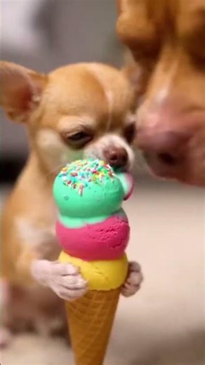 A chihuahua is peacefully enjoying his ice cream…#ai #video
