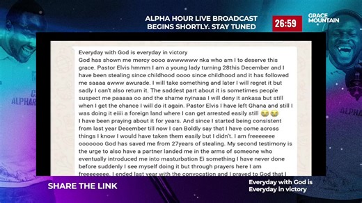 ALPHA HOUR EPISODE 1245 || DOUBLE HONOUR FOR TROUBLES || FRIDAY 27th FEBRUARY, 2026 #pastoragyemangelvis #DoubleHonourForTroubles #OneHourInprayer #12amGhanaianTime #27thFabruary2026 #EverydayWithGodIsEverydayInVictory #AlphaHour #AlphaHourWithPastorElvis #PrayerAndTestimonyAltar #12amGMT Copyright Disclaimer: Under Section 107 of the US Copyright Act 1976, allowance is made for fair use for purposes such as criticism, comment, news reporting, teaching, scholarship, and research. And the Ghana C