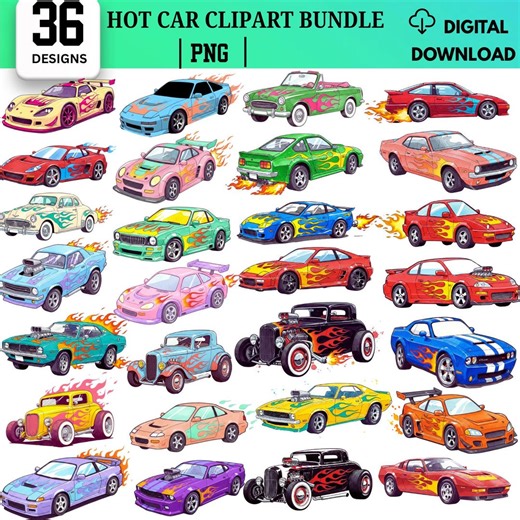 Hot Car Cartoon Clipart Bundle, Racing Graphics (digital Download) - Etsy