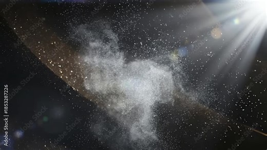 Ethereal White Powder Explodes in Slow Motion Creating an Abstract Form in a Beam of Light