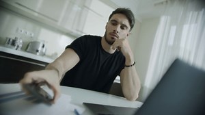 Angry Man Call Phone At Kitchen Frustrated Stock Footage SBV-333993791 - Storyblocks