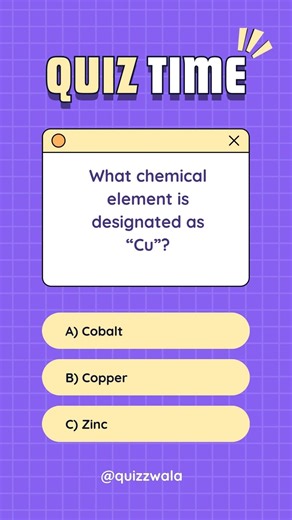 🧪 Which chemical element is designated as “Cu” ? #gkquiz #shorts