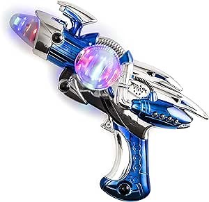 Kicko Toy Gun - Blue Light-Up Noise Blaster 11.5 Inches Long with Cool and Fun Super Spinning Space Style - for Novelty and Gag Toys, Party Favor, Party Bag Stuffer, Party Ideas
