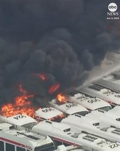 159K views · 1.3K reactions | Firefighters worked to put out a blaze after several SEPTA buses caught fire in Philadelphia on Thursday morning. Police said as many as two dozen decommissioned buses caught fire. | ABC News | Facebook