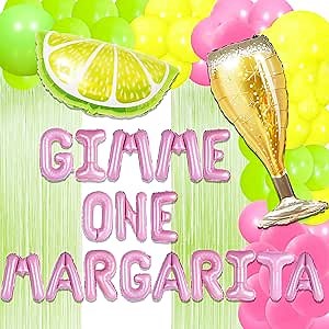 Margarita Party Decorations, Green and Hot Pink Gimme One Margarita Banner Balloons Margarita Party Margarita Theme Party Margarita Decorations Big Birthday Balloons