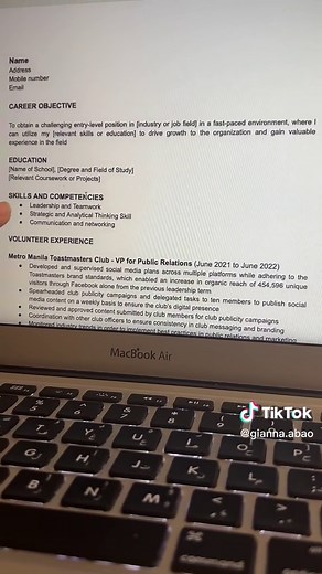 Replying to @mandu Resume for grade 12 job immersion interview #speechwithgia #learnontiktok #eduwow #tiktokskwela #LearnOnTikTok #jobinterview #interviewtips #interview #resume #resumetips