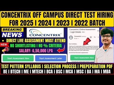 Concentrix Direct Test Hiring | 8 Opening | Test is Live | OFF Campus Drive 2023 | 2024 | 2025 Batch