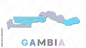 Gambia map with paper regions. Animated country map growing from regions and title letters falling down. Superb 4k animation.