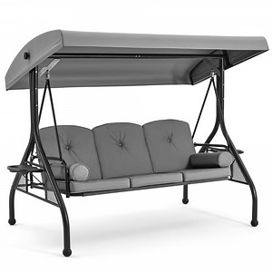 Homrest Metal Porch Swing with Canopy, Pillow and Cup Holder, Gray