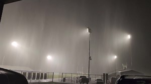 Heavy sheets of rain coming down in Pineville at Bell County High School. | The Big ONE 106.3 FM WRIL