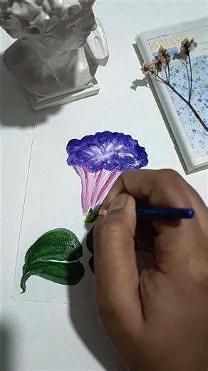 How to paint easy watercolor morning glory flowers! 💜#Shorts #WatercolorFlowers #EasyWatercolor