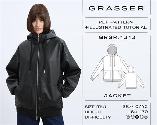 Leather Jacket Sewing Pattern PDF | Sizes 38 / 40 / 42 (RU) | Grasser Pattern No. 1313 - Etsy Canada