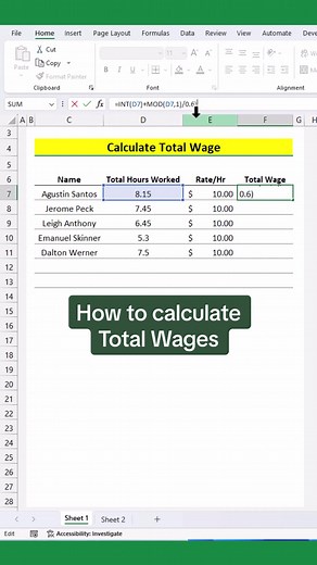 How to Calculate Total Wage from Hours and Minutes | Excel Tricks