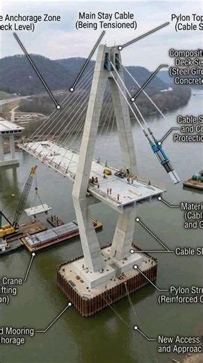 How Cable-Stayed Bridges Work! 🌉 Pylon & Stay Cable Engineering #CableStayedBridge #BridgeDesign