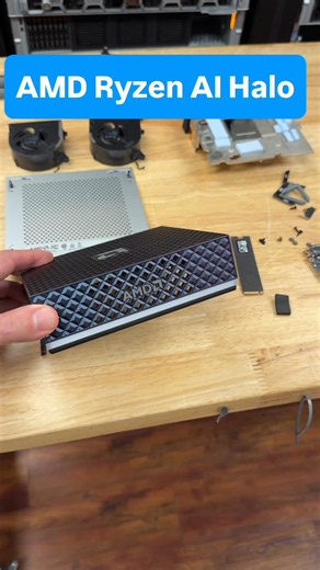 128GB of configurable LPDDR5X, 2280 SSD slot, and a 120W envelope cooled by two blower fans and a giant heatsink. We tore down the AMD Ryzen AI Halo, the $3,999 answer to DGX Spark that runs Windows or Linux. Full review at https://t.co/pQjp1wKCpF. #AMD #RyzenAIHalo #DGXSpark