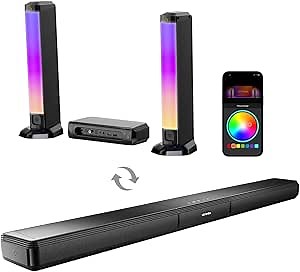 ULTIMEA 5.0ch Sound Bar for Smart TV, PC Soundbar with RGB Light, Detachable Soundbar for TV with App Control, 180W Peak Power, Bluetooth 5.3 TV Sound Bar, HDMI-ARC/Opt/AUX, Wall Mount, Apollo S70