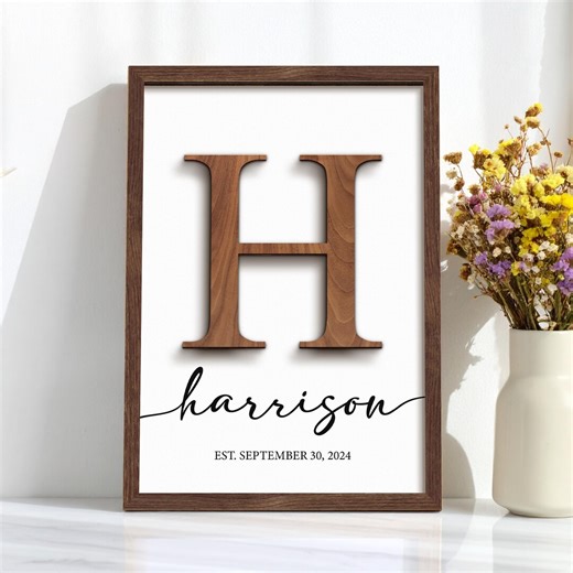 Personalized Family Name Sign With Established Date,wooden Last Name Frame,wedding,anniversary,father Mother Day,board Monogram,rustic Decor - Etsy