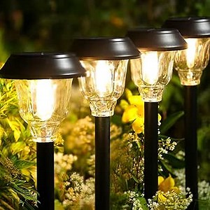Solar Lights Outdoor Waterproof, 6 Pack Metal Glass Solar Pathway Lights Outdoor, Bright LED Outdoor Solar Lights for Yard Garden Path Walkway