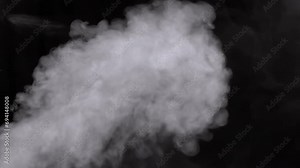 Stream of Swirling White Smoke, Steam on an Empty Background. Black background. Texture. Abstract. Flash. Passing stream smoke, vapor. Exploding whirlpool of particles of gas. Trail. Blurred motion.