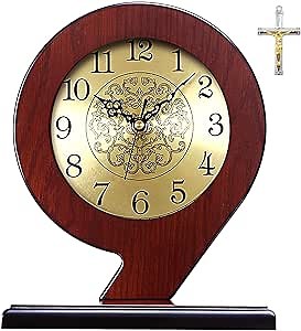 rnuie Desk Clock for Table Decor, Retro Mantel Clock Battery Operated for Fireplace Mantel, Living Room, Bedroom, Office, Desktop Decoration(1-Brown 9)