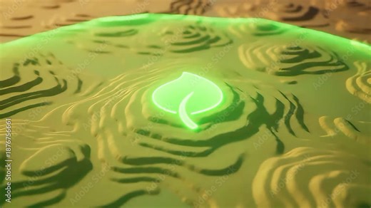 Abstract green leaf symbol glowing on an organic surface. Nature-inspired visual representing sustainability, eco energy, growth, environmental technology, and green innovation concepts.