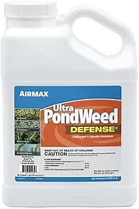 Airmax Ultra Pondweed Defense Aquatic Weed & Plant Killer, Easy Spray Application to Clean & Clear Large Pond & Lake Water, Liquid Treatment Control Concentrate, Fish, Pet & Animal Safe, 1 Gallon