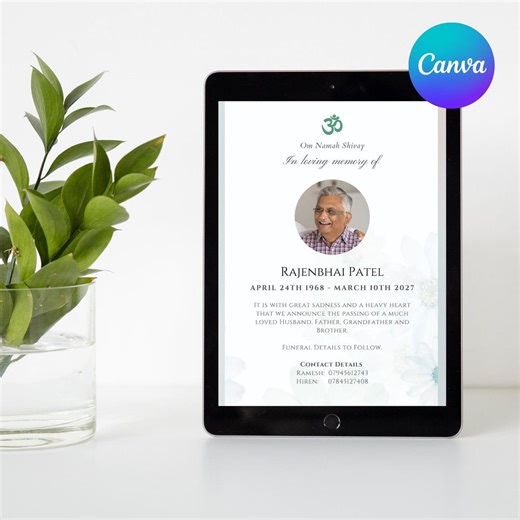 Indian Funeral Announcement Template | Editable Hindu Memorial (digital Download) - Etsy