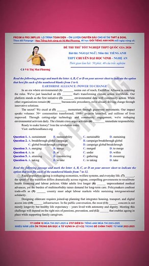 Đề Thi Thử Tốt Nghiệp THPT 2026 Môn Tiếng Anh