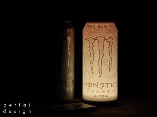 Monster Ultra Can Lithophane Lamp (White Monster), 3D Printed Night Light.