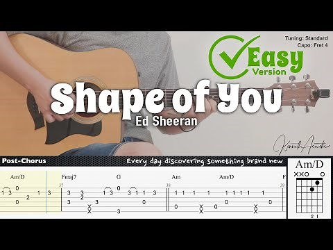 Shape of You (Easy Version) - Ed Sheeran | Fingerstyle Guitar | TAB + Chords + Lyrics