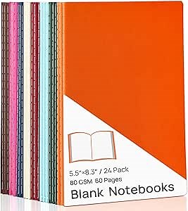 24 Pack Colorful A5 Lined Notebook, 8.3x5.5 Inches A5 Small Journals Bulk for Travelers, 60 Pages/30 Sheets College Ruled Subject Notebooks 80 Gsm for Student Back to School Traveler Office Supplies